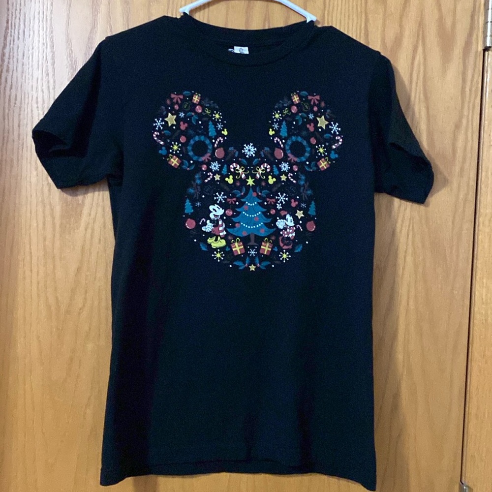 Disney Christmas T-Shirt Mickey Mouse Minnie Mouse Black Small - Picture 2 of 7